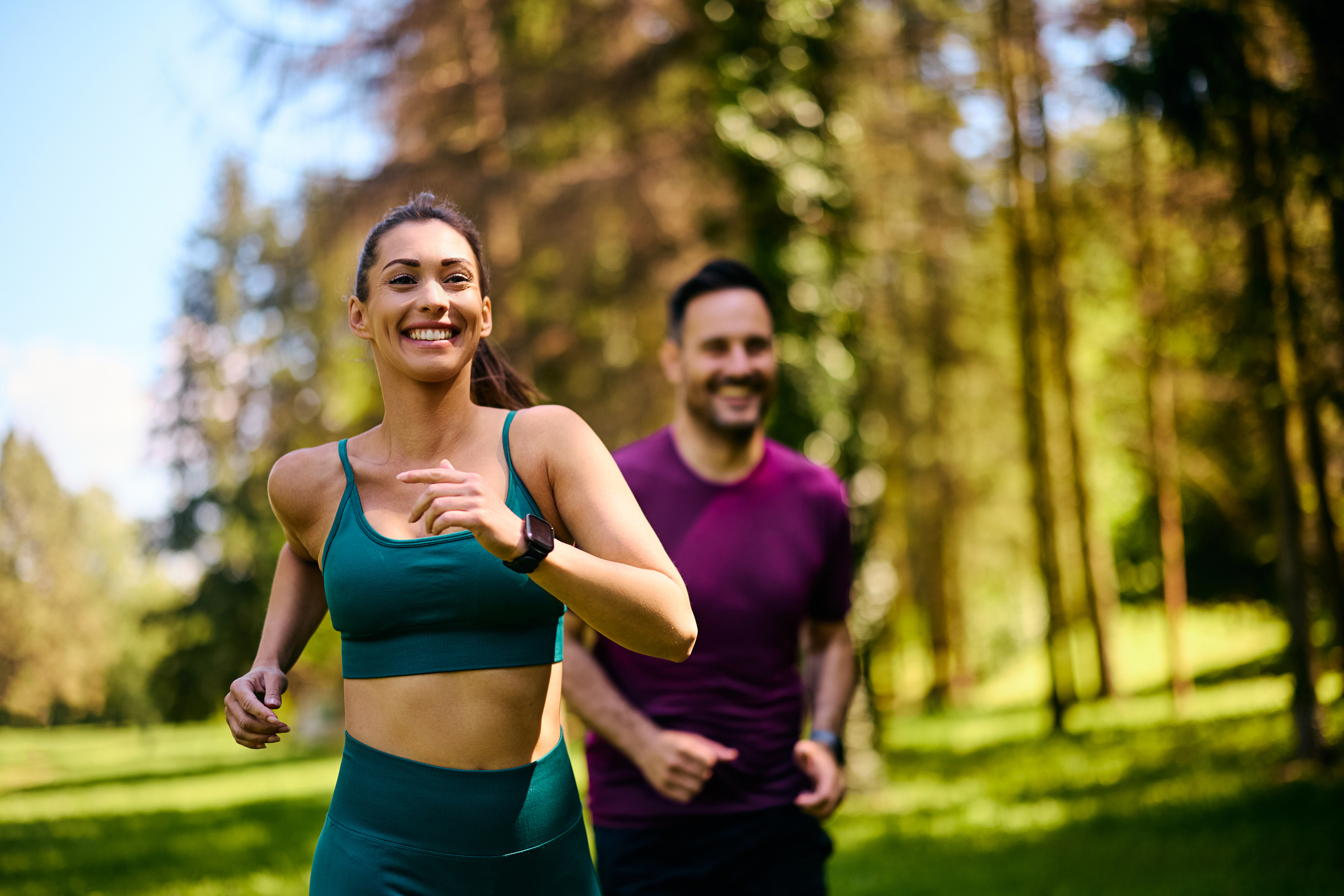 couple running in a park